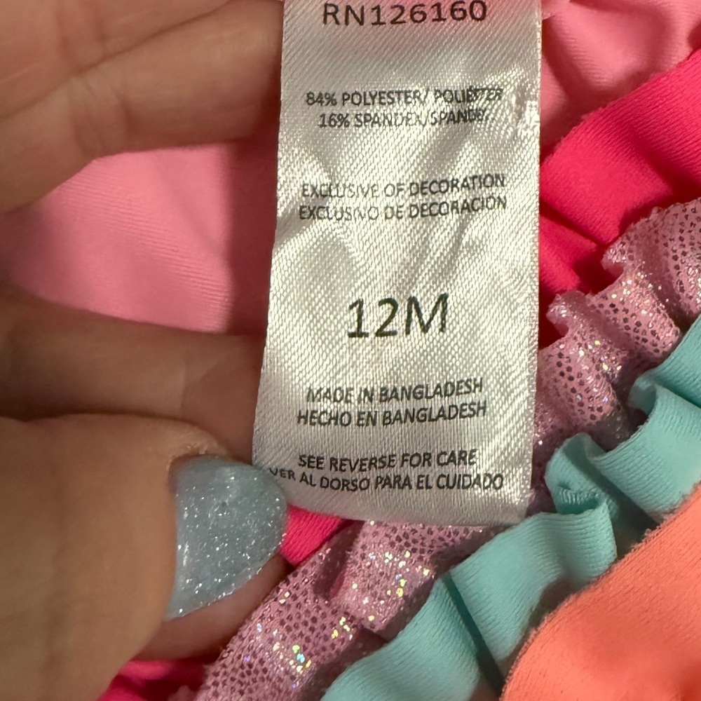 BETSEY JOHNSON BABY GIRL’S 2-PIECE MULTI-COLOR RUFFLE RASHGUARD SWIM SET 12M - Picture 3 of 8